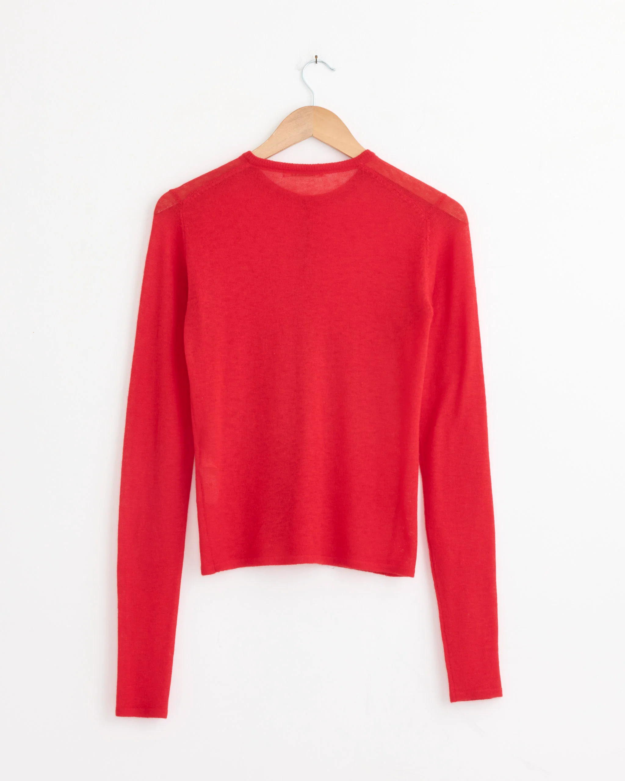 Sheer Cashmere Knit Cardigan in Red Orange - Image 3